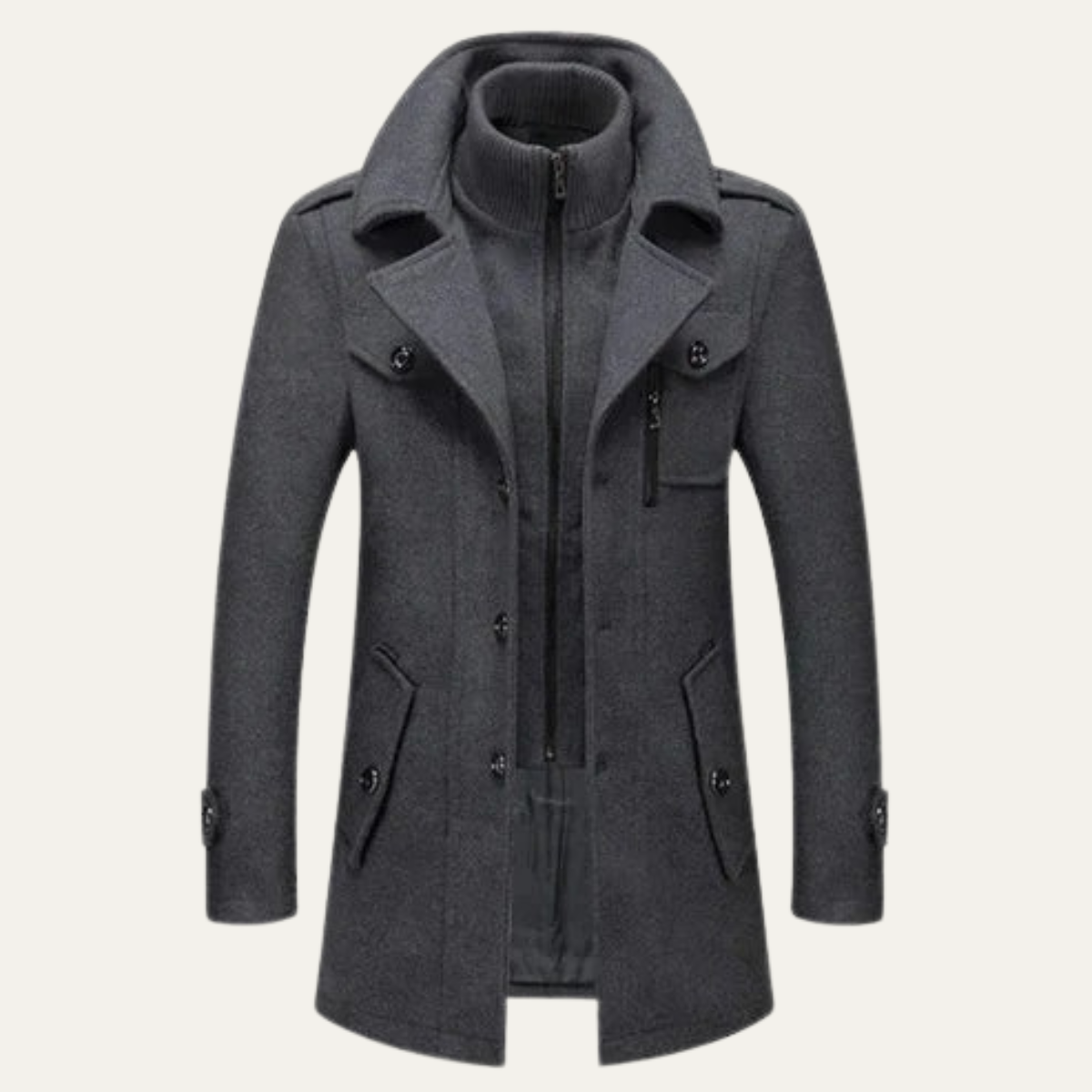 Men's Wool Blend Double Layer Coat - VibreMode