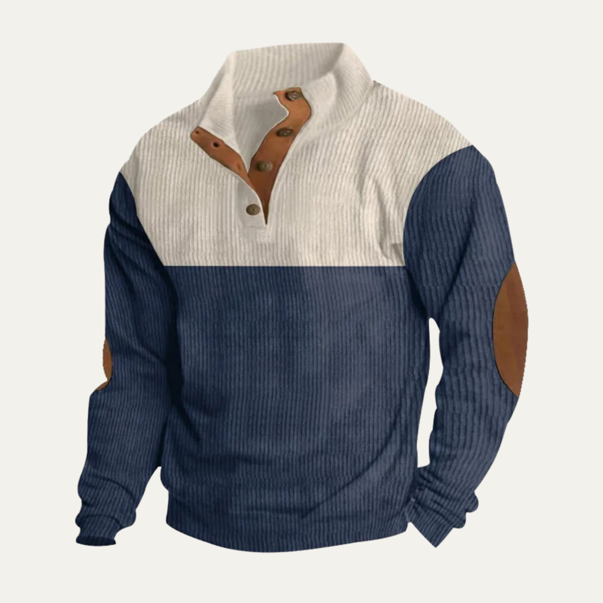 Men's Corduroy Sweater Button Neck Color Block Red