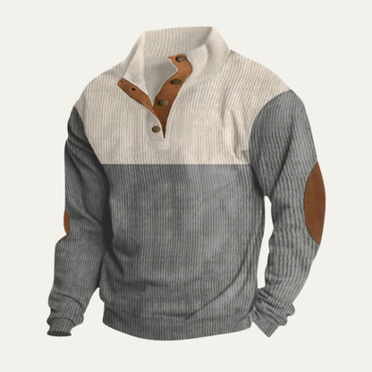 Men's Corduroy Sweater Button Neck Color Block Red