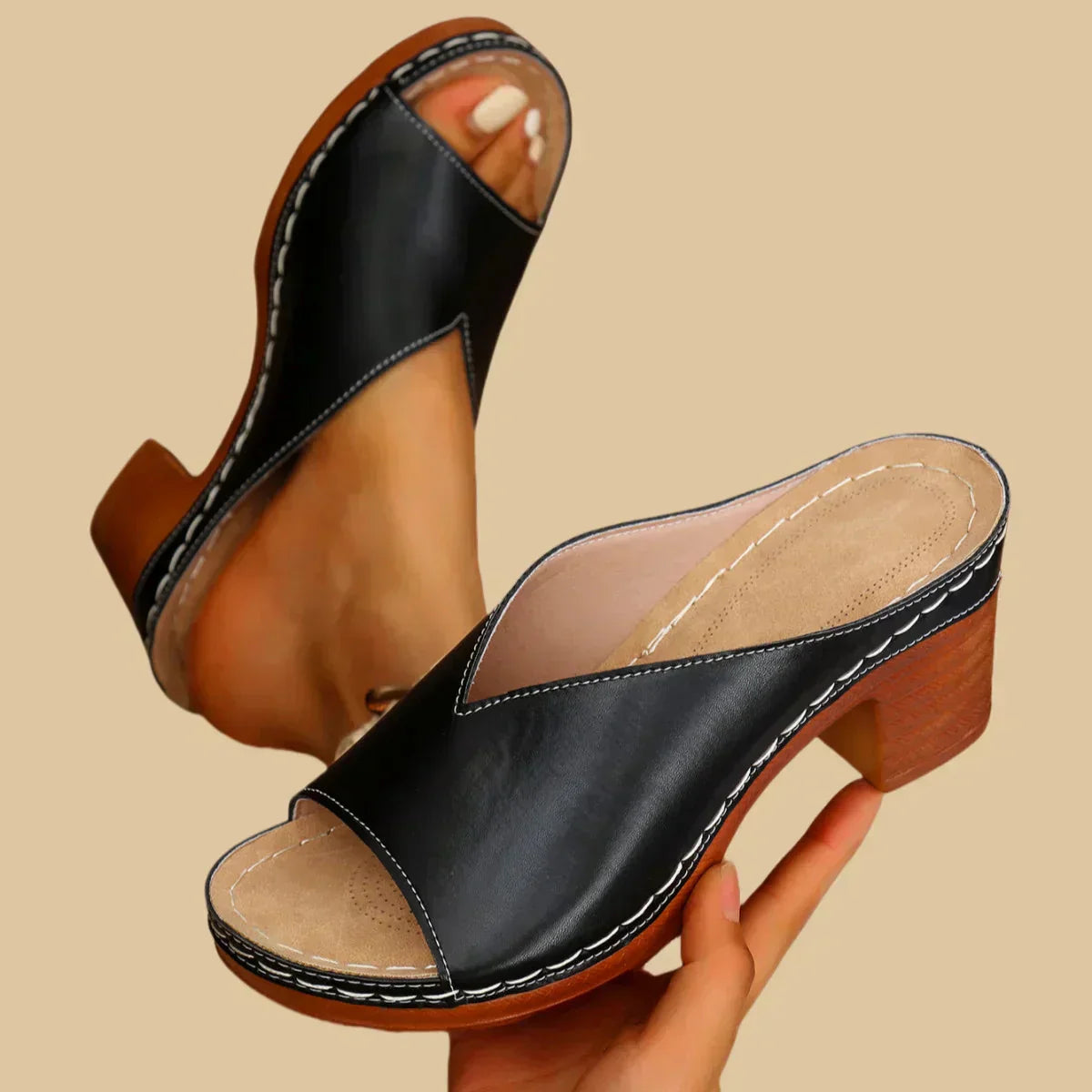 Comfortable Womens Slide Block Heel Sandals