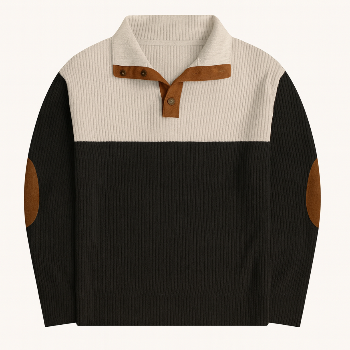 Men's Corduroy Sweater Button Neck Color Block Red - VibreMode