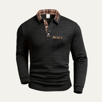 Men's Waffle Knit Polo Sweater Plaid Collar - VibreMode