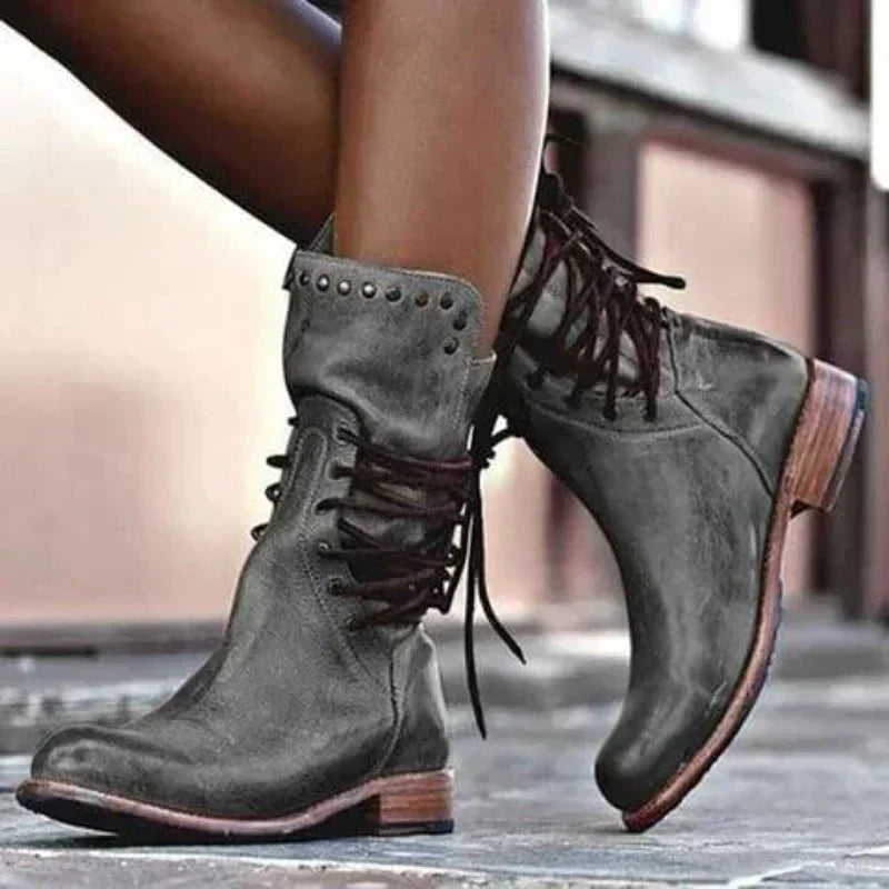 Women's Lace-Up Boots Studded Trim