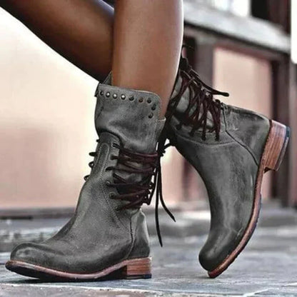 Women's Lace-Up Boots Studded Trim