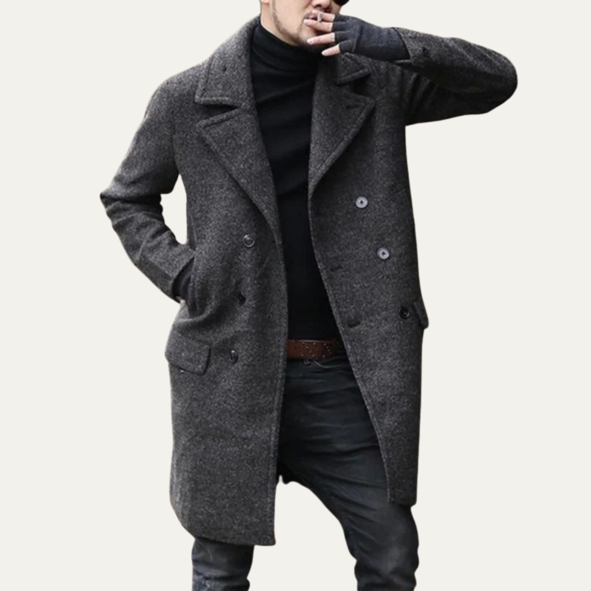 Men's Wool Double Breasted Long Winter Coat