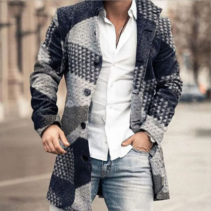 Men's Wool Blend Long Winter Jacket Red