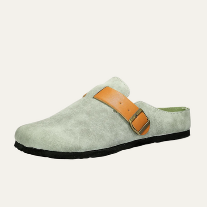 Men's Suede Moccasin Slippers Buckle Brown