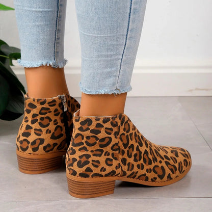 Chic Leopard Ankle Boots for Women with Zip