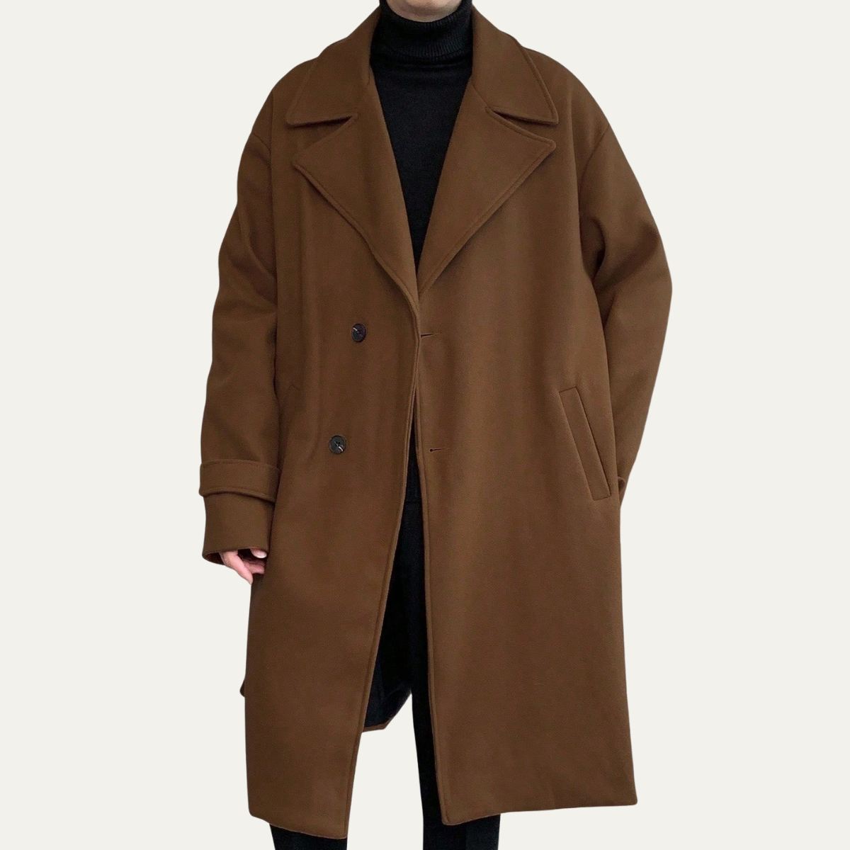 Men's Wool Wrap Coat Camel Brown with Belt