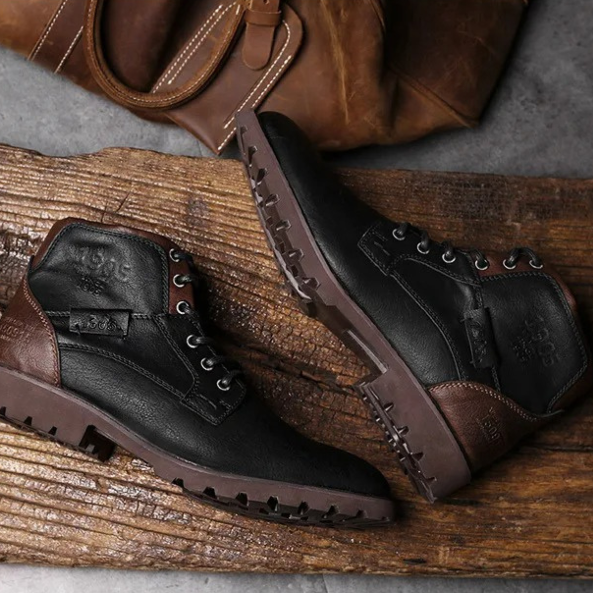 Stanhope Men's Ankle Biker Boots Durable Leather Black