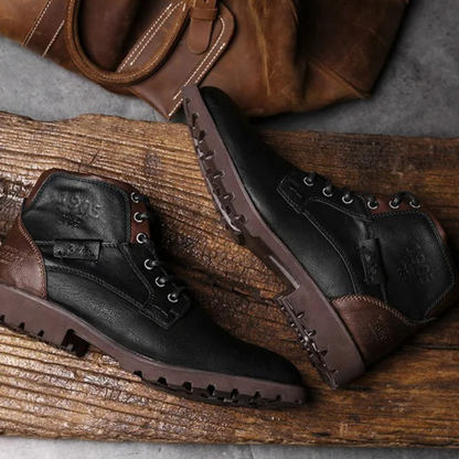 Stanhope Men's Ankle Biker Boots Durable Leather Black