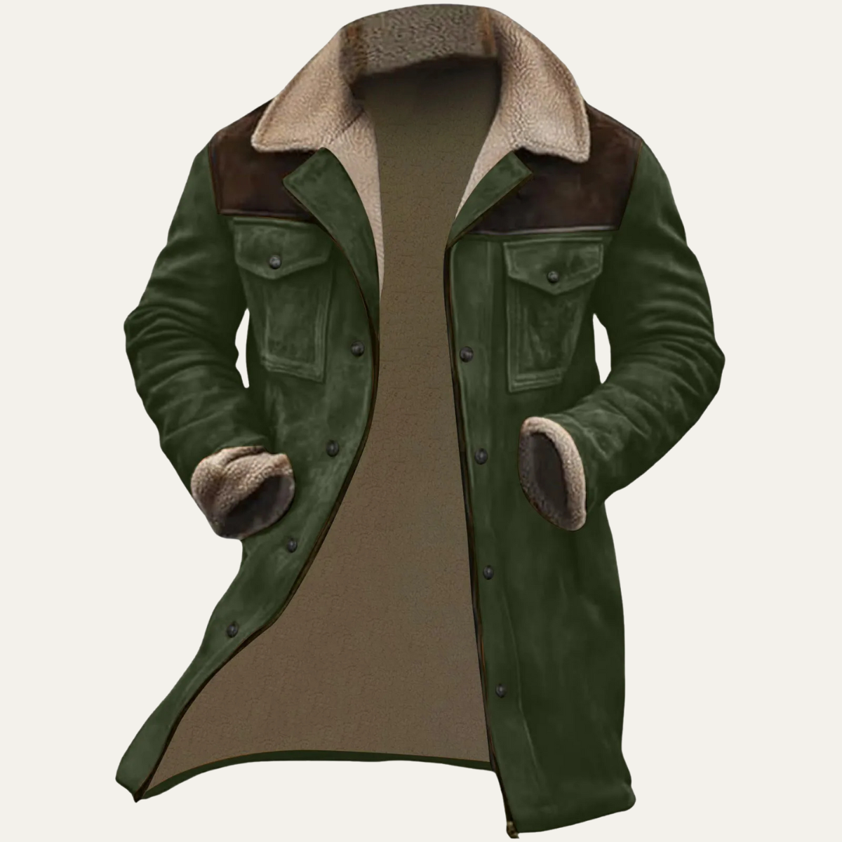 Men's Suede Fleece Lined Winter Jacket with Pockets