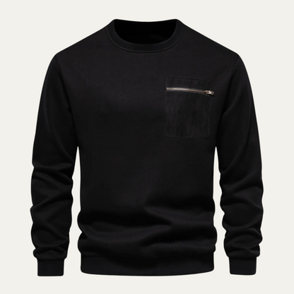 Men's Crew Neck Sweater Chest Pocket