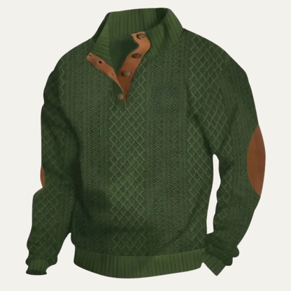 Men's Patterned Fleece Sweater Suede Elbow Patches