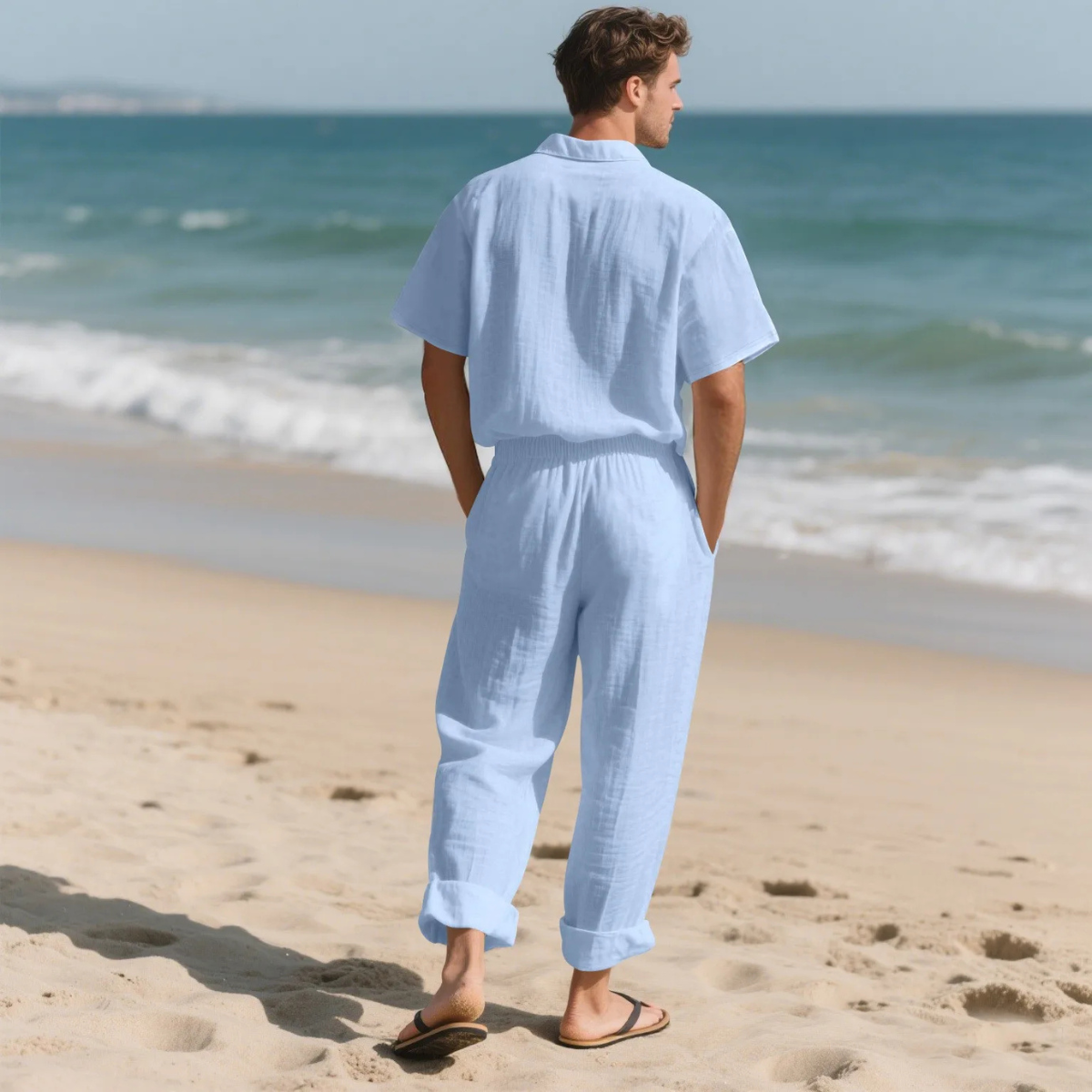 Men's Lightweight Casual Shirt And Pants Set