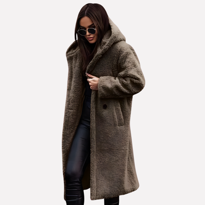 Women's Hooded Coat Button Closure