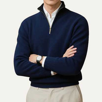 Men's Classic Mock Neck Half Zip Sweater