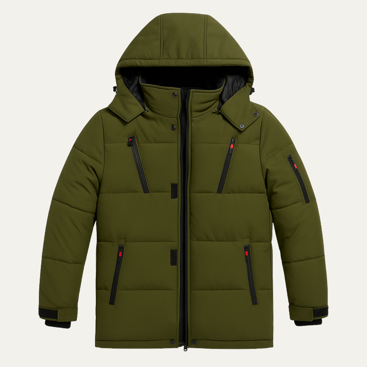 Men's Warm Puffer Coat Hooded Winter Zipper Pockets - VibreMode