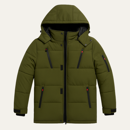 Men's Warm Puffer Coat Hooded Winter Zipper Pockets - VibreMode