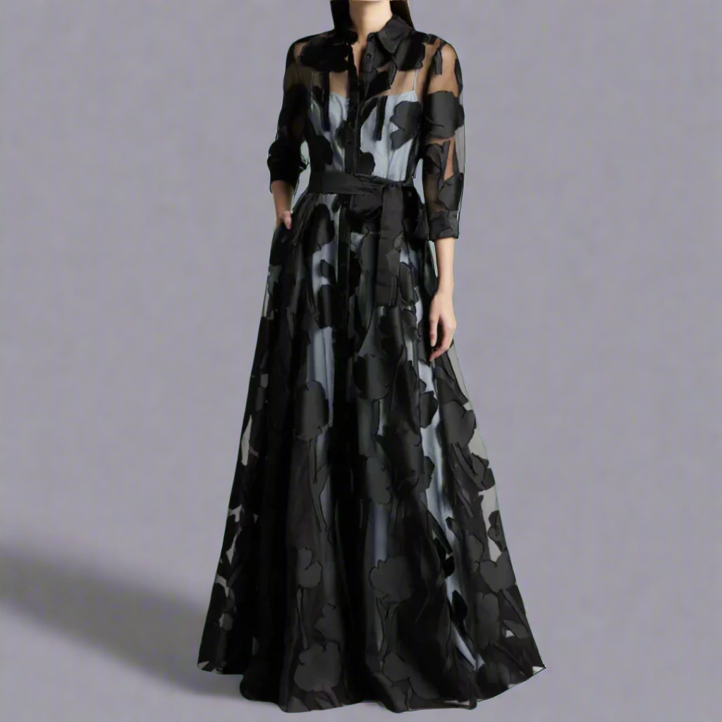 Women's Maxi Dress Sheer Sleeves - VibreMode