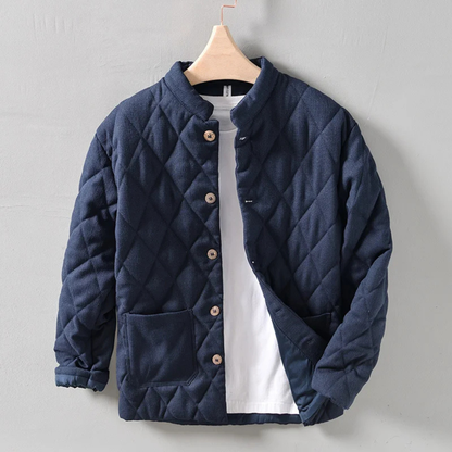 Men's Quilted Padded Jacket Vintage Stand Collar