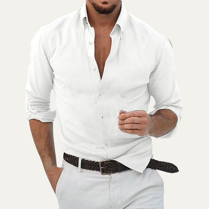 Cala Luna Men's Cotton Linen Button Up Beach Shirt