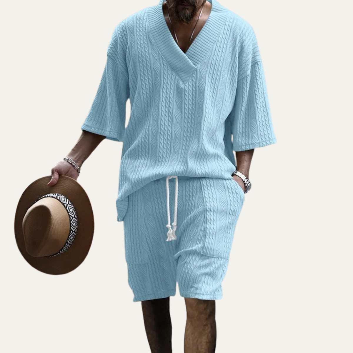 Men's Summer Knit Polo Shirt And Shorts Set