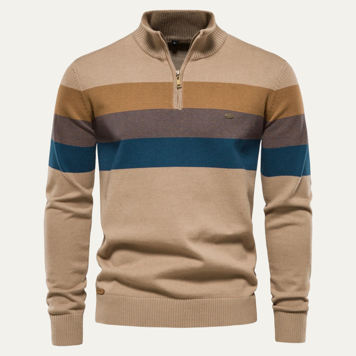 Men's Patchwork Zip Mock Neck Sweater