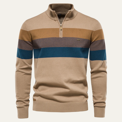 Men's Patchwork Zip Mock Neck Sweater
