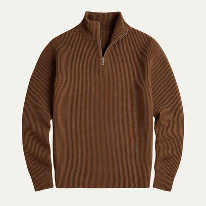 Men's Ribbed Mock Neck Sweater Warm Knit Half Zip - VibreMode