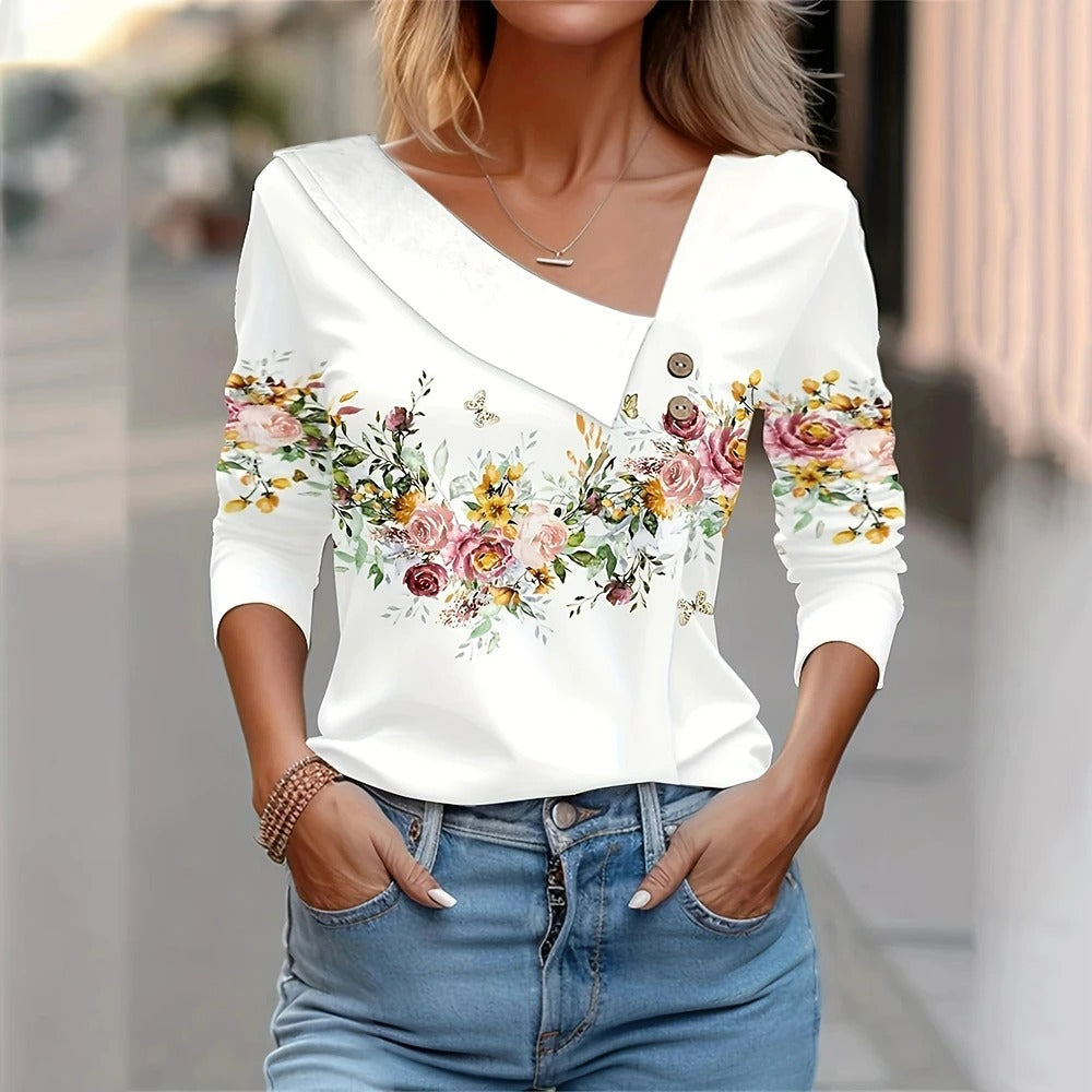Rezza Women's Floral Print Long Sleeve Blouse - VibreMode