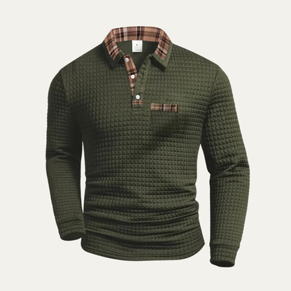 Men's Waffle Knit Polo Sweater Plaid Collar