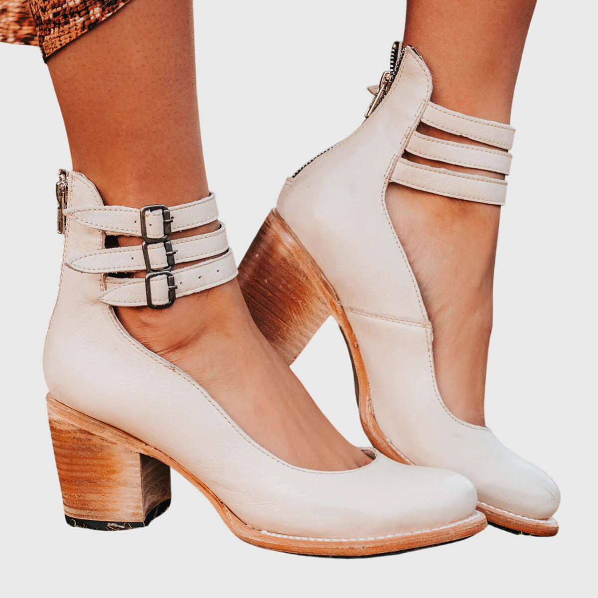 Ladies Buckled Ankle Block Heel Boots
