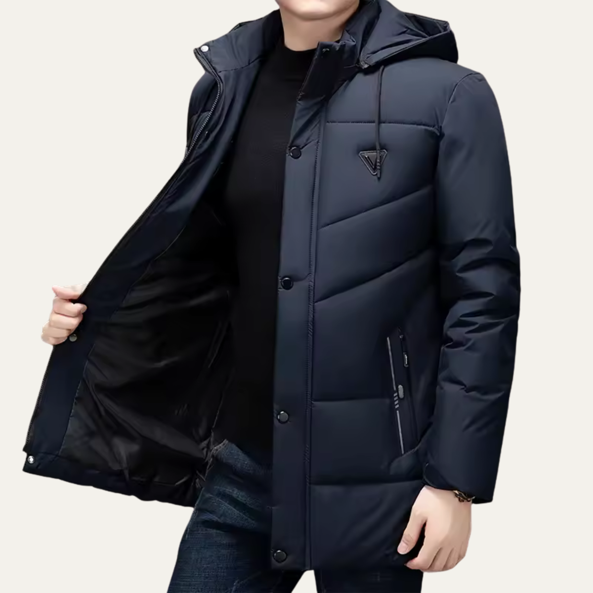 Men's Hooded Puffer Parka Waterproof Padded Multi-Pocket