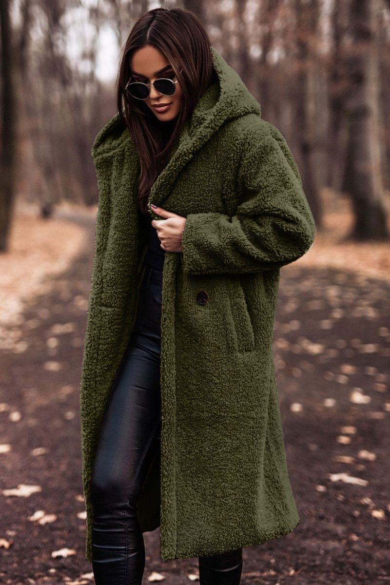 Relaxed Fit Mid-Calf Hooded Coat for Women – Cozy Casual Comfort Caliboot
