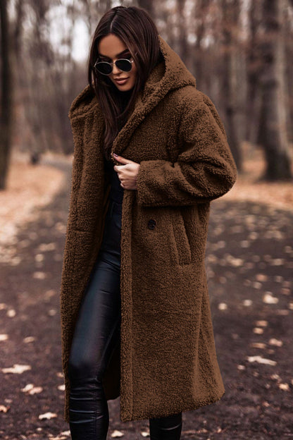 Relaxed Fit Mid-Calf Hooded Coat for Women – Cozy Casual Comfort Caliboot