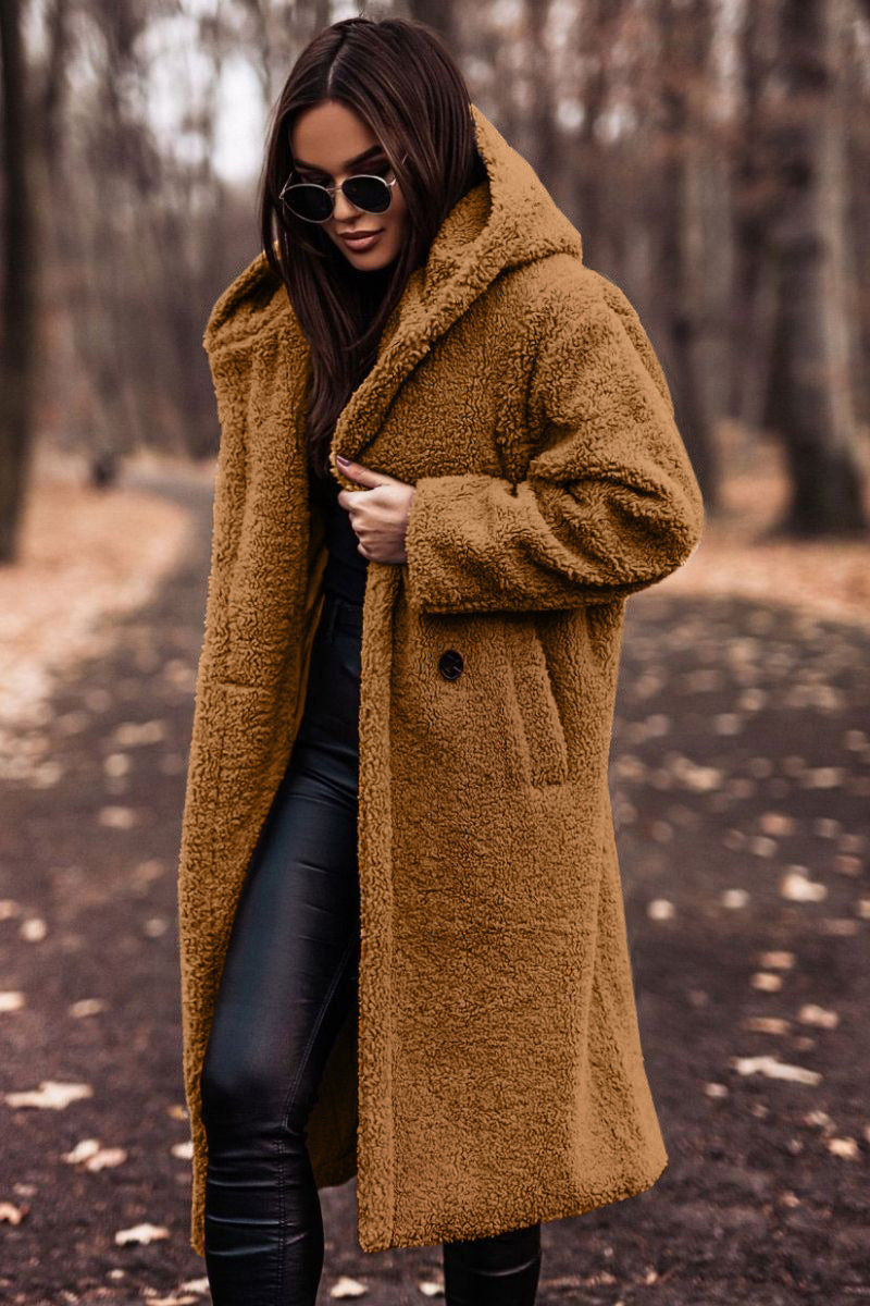 Relaxed Fit Mid-Calf Hooded Coat for Women – Cozy Casual Comfort Caliboot