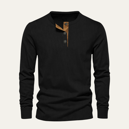 Men's Corduroy Henley Sweater Ribbed Casual - VibreMode