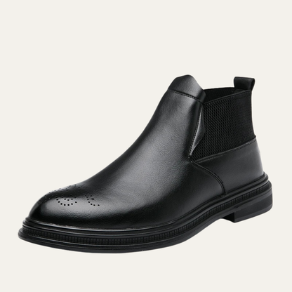 Men's Leather Ankle Boots Brown Brogue Detail
