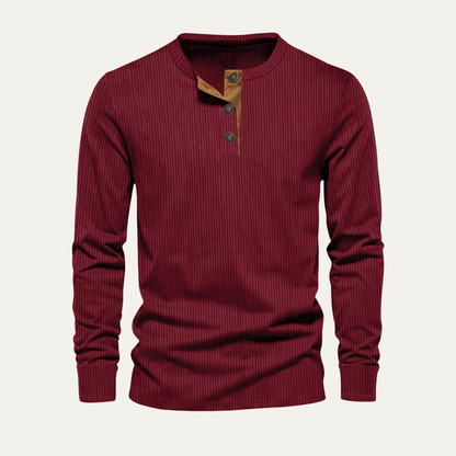 Men's Corduroy Henley Sweater Ribbed Casual