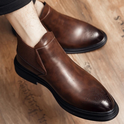 Men's Leather Ankle Boots Brown Brogue Detail