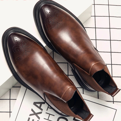 Men's Leather Ankle Boots Brown Brogue Detail