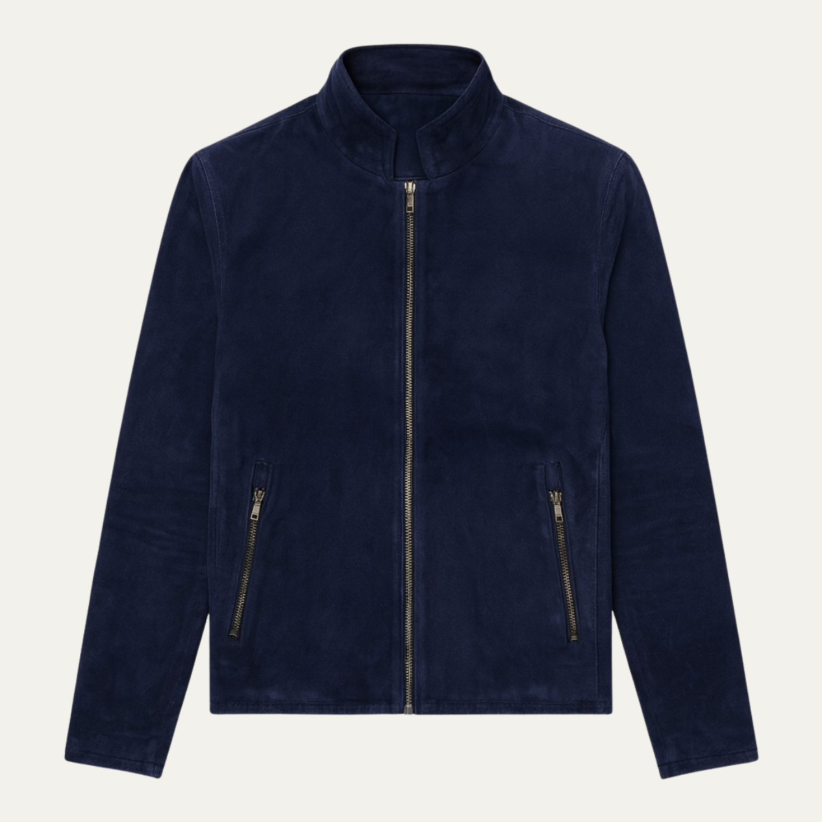 Men's Navy Suede Bomber Jacket Slim Fit - VibreMode