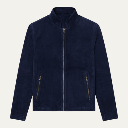 Men's Navy Suede Bomber Jacket Slim Fit - VibreMode