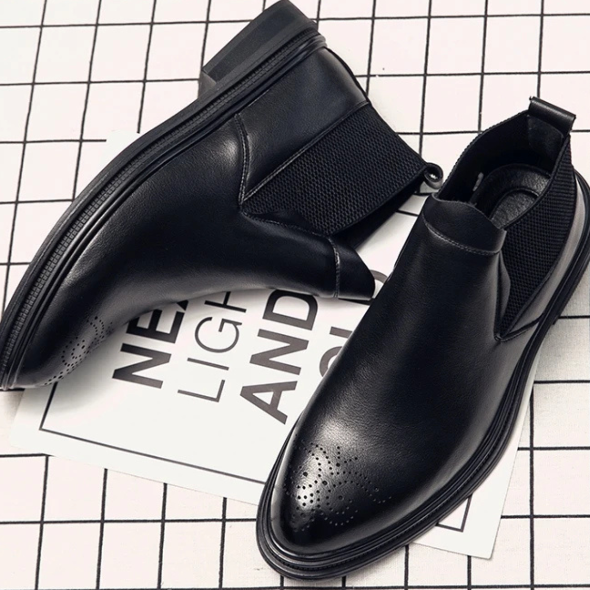 Men's Leather Ankle Boots Brown Brogue Detail