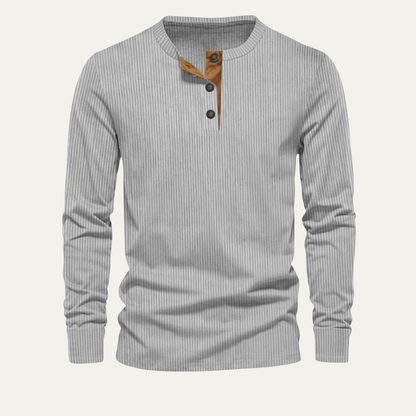 Men's Corduroy Henley Sweater Ribbed Casual