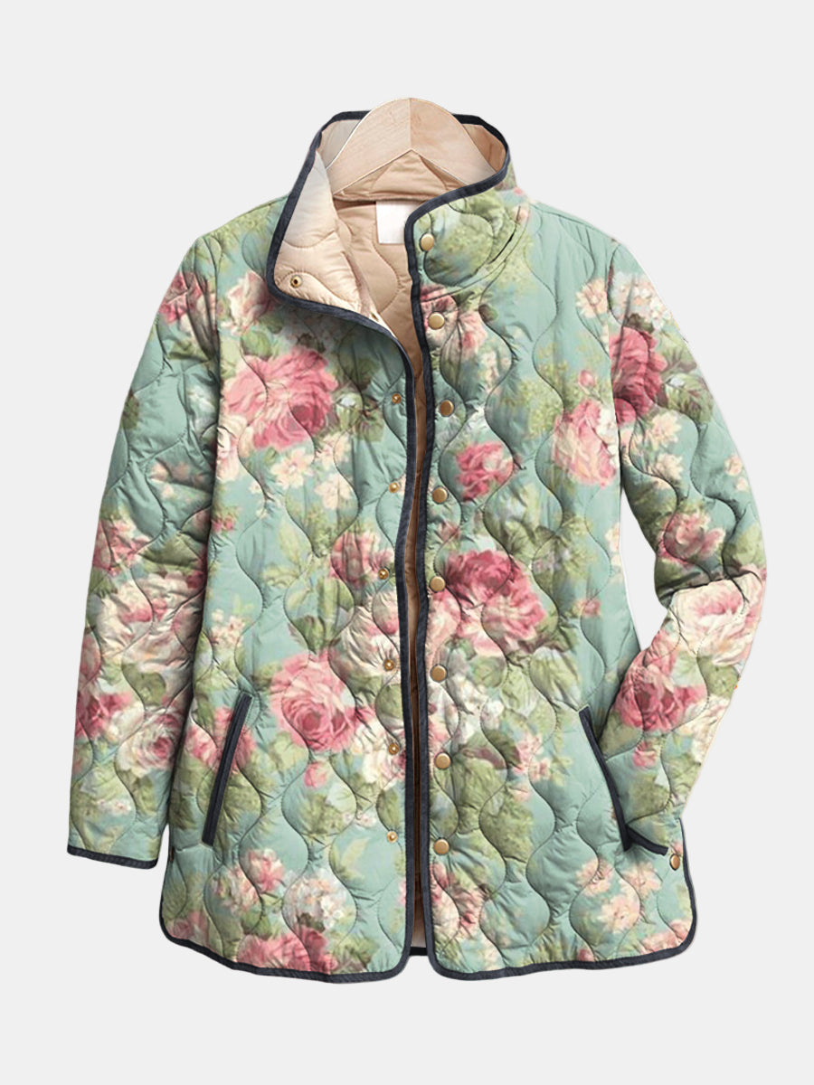 Women's Padded Floral Print Jacket - VibreMode