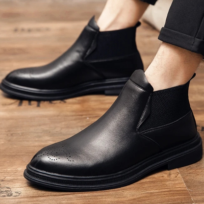 Men's Leather Ankle Boots Brown Brogue Detail
