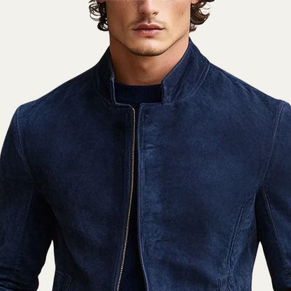 Men's Navy Suede Bomber Jacket Slim Fit