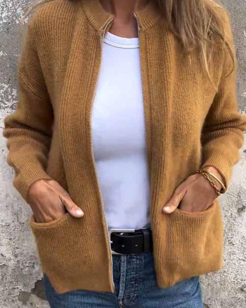 Women's Long Sleeve Sweater Patch Pockets